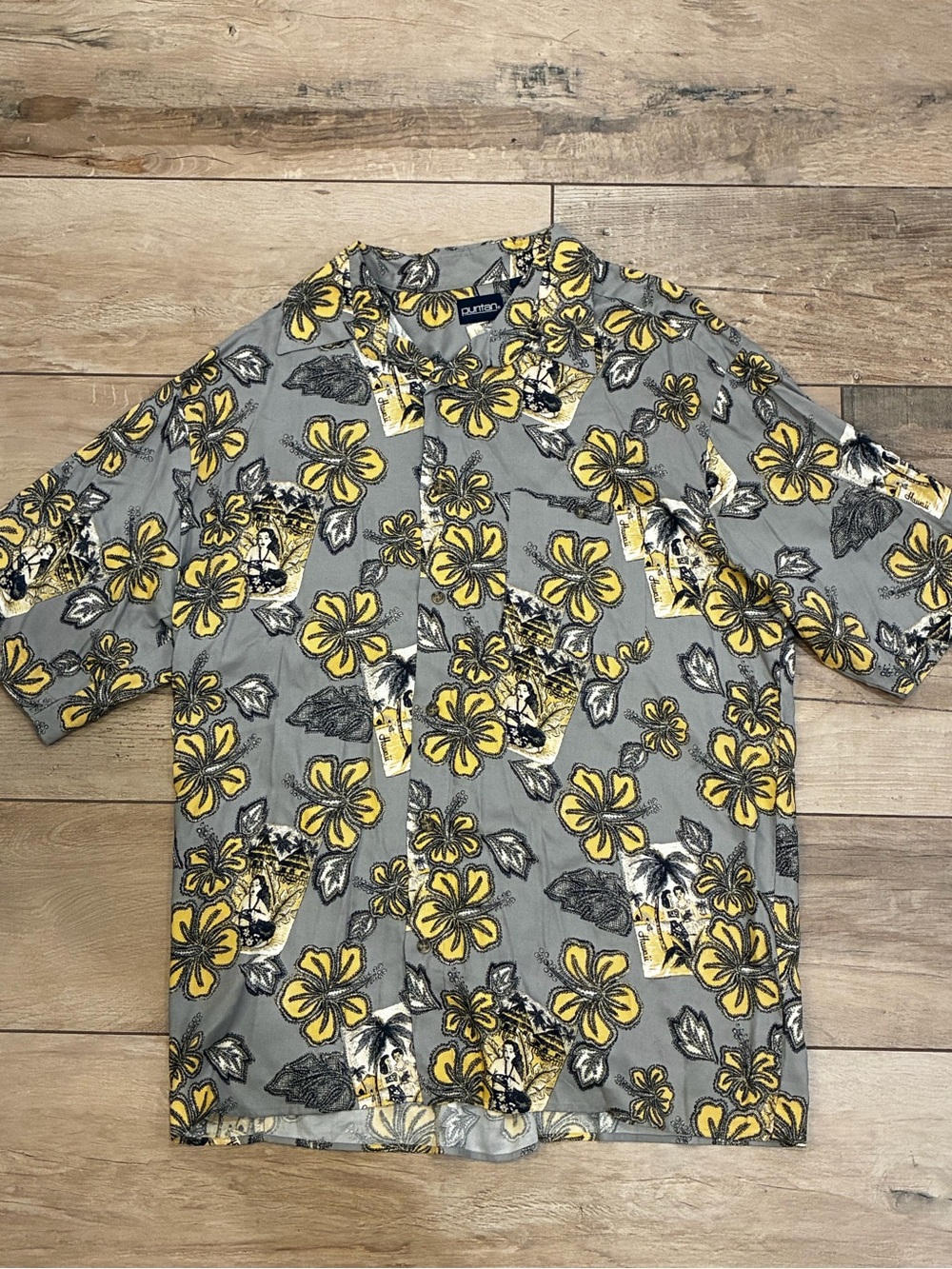 Puritan Grey and Yellow Floral Camp Shirt